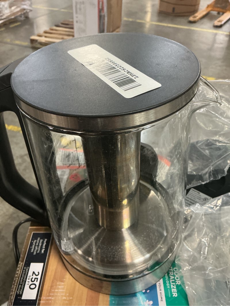 Condition photo showing As Is for Gourmia Electric Programmable Glass Kettle – 1.7L Temperature Control Tea & Coffee Kettle with Digital Touch Display, 6 Presets, Keep Warm, Removable Stainless Steel Infuser, 360° Swivel Base – Black