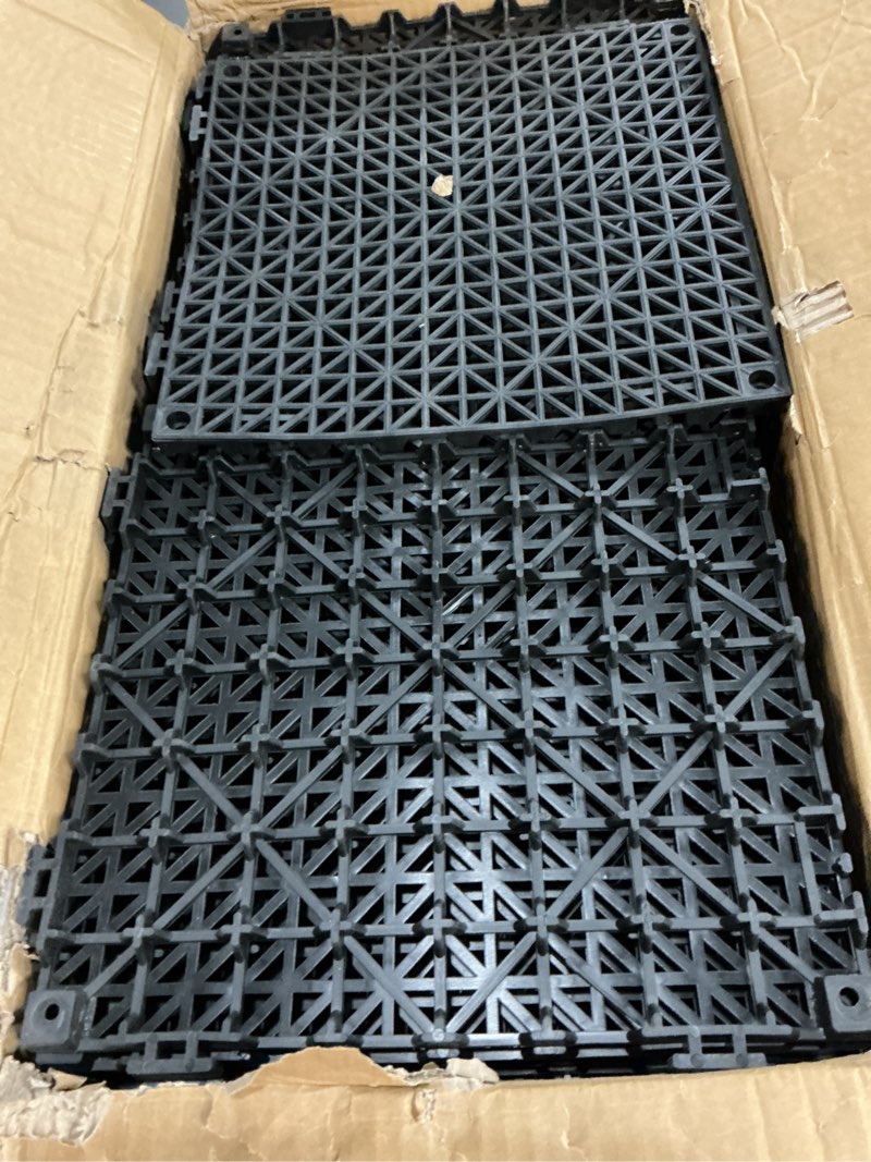 Condition photo showing New/Like New for vevor interlocking tile 55pcs black, drainage tiles 12" x 12" splicing, soft pvc interlocking drainage floor tiles, non-slip drainage holes for restroom, bathroom, kitchen, pool, wet areas black 12"l x 12"w x 0.6"th 55