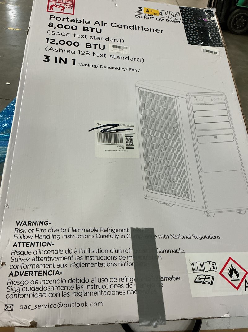 Condition photo showing As Is for 12000btu portable air conditioners with remote, floor standing cooling portable ac unit with fan & dehumidifier,sleep and timer mode,for room up to 500 sq.ft, windows sealing kit included