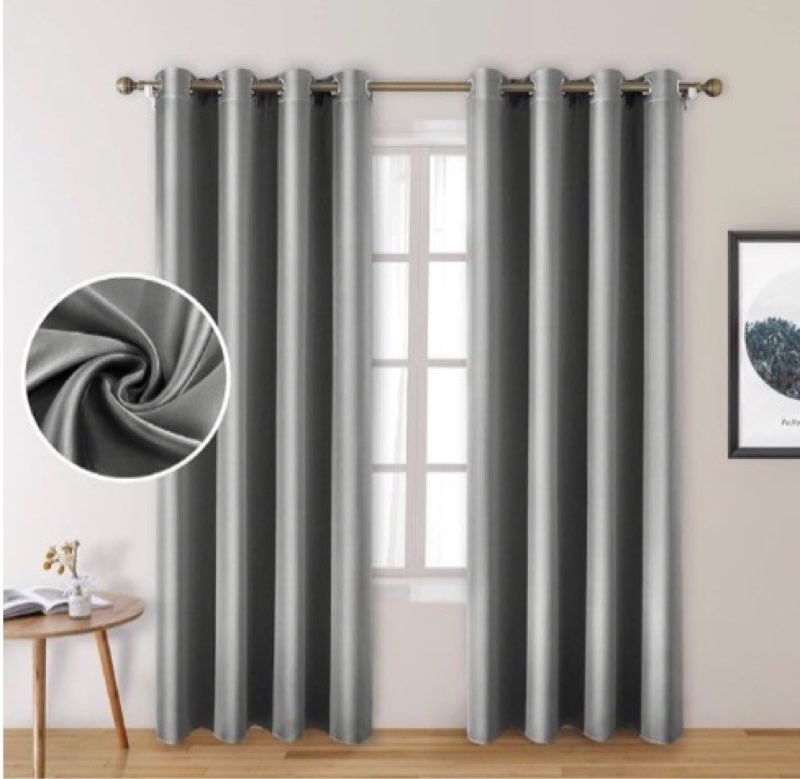 HOMEIDEAS 2 Panels Silver Grey Faux Silk Blackout Curtains, 52 X 84 Inch Room Darkening Satin Thermal Insulated Window Drapes for Bedroom, Indoor