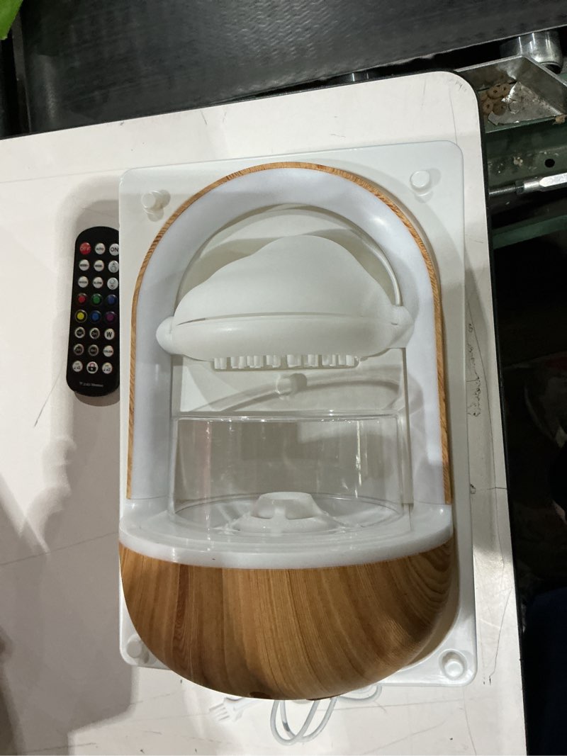 Condition photo showing New/Like New for Aromatherapy Essential Oil Diffuser Rainbow Rain Cloud Humidifier Water Drip Mushroom Diffuser with Running Lights & Rain Sounds for Sleeping - Tabletop Water Fountain & Night Light Wood Grain