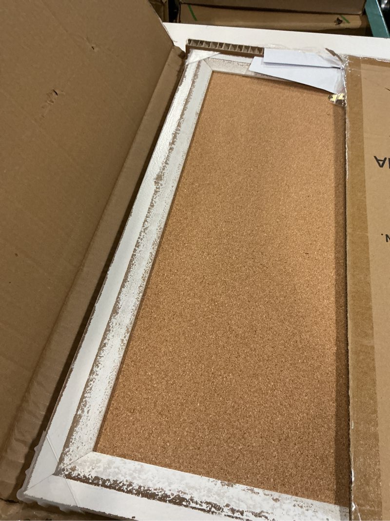 Condition photo showing Good Condition for dollar boss white cork board for wall - 24 x 18 inches, rustic wooden frame bulletin board, decorative hanging pin board for office & home decor white 24''x 18‘’