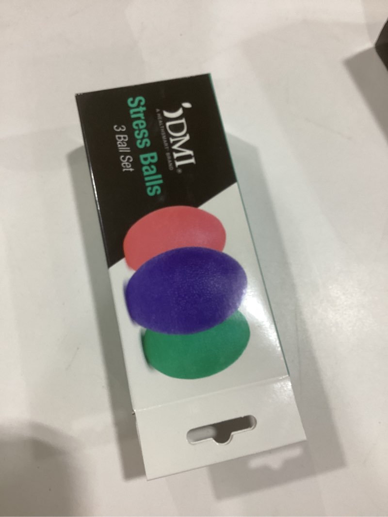 Condition photo showing Good Condition for dmi 3-piece stress ball set for adult, use to relieve stress & anxiety, improve finger & grip strength, pink, green & blue colors