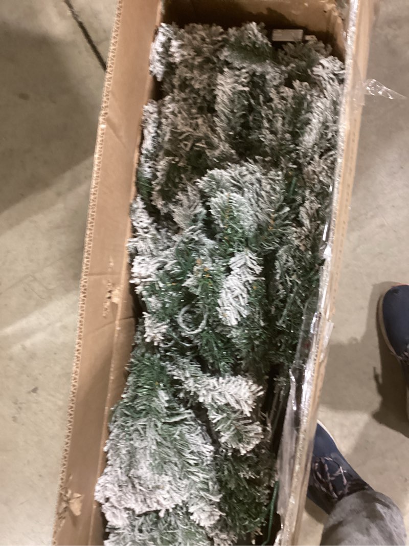 Condition photo showing Good Condition for DWVO Flocked Mountain Pine Christmas Trees Prelit 7.5ft, Atificial Tree with 550 LED Lights & 55 Pine Cones, Full Flocked Xmaxs Trees with 1278 Branch Tips, Metal Hinged & Stand Home Party Decoration Flocked White 7ft 6in