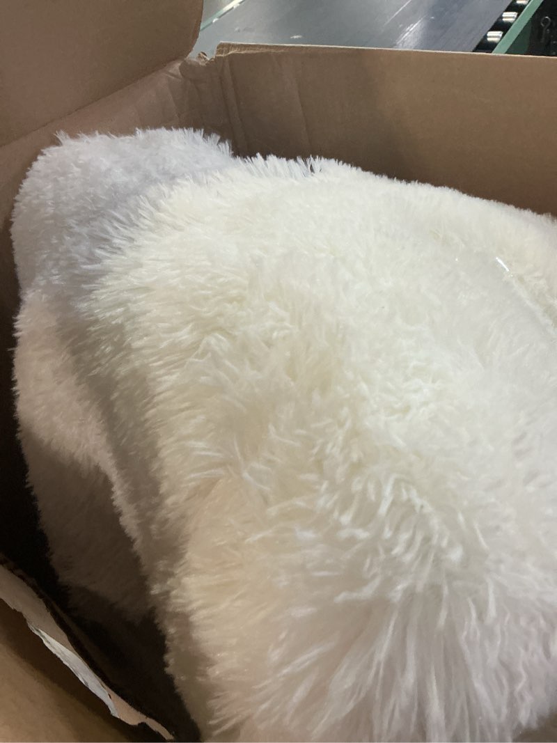 Condition photo showing As Is for YOBATH Fluffy 5x7 Shag Area Rugs for Bedroom Living Room, Soft Fuzzy Shaggy Carpet Rugs for Girls Boys Kids Indoor Floor Nursery Home Decor, Tie-Dyed Beige 5' x 7' (Rectangular) white 