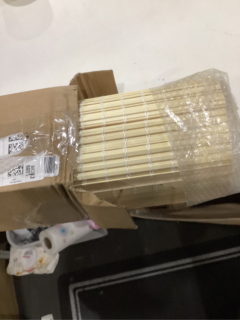 Condition photo showing New/Like New for lazblinds no tools no drill cordless bamboo roman shades, light filtering window treatment, roll up bamboo blinds for windows 27'' w x 48'' h, brown light filtering-brown206 27" w x 48" h