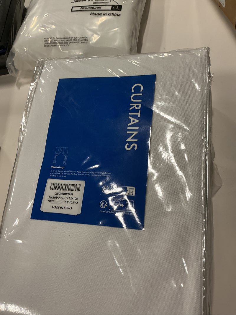 Condition photo showing New/Like New for ANRODUO White 100% Blackout Linen Curtains 108 Inch Length 2 Panels, Back Tab/Rod Pocket Blackout Curtains Full Black Out Thermal Curtain for Summer Heat, Farmhouse Room Darkening Curtain Bedroom White 52"W x 108"L (Pack of 2)