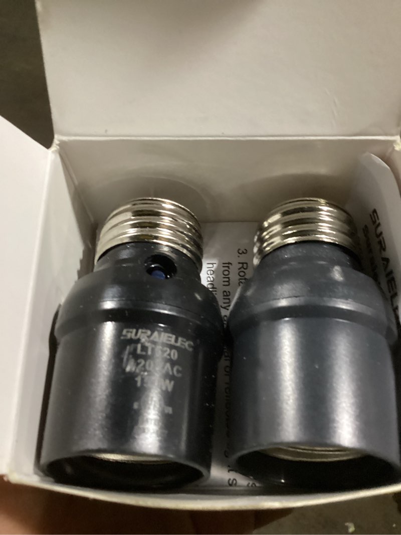 Condition photo showing Good Condition for suraielec light sensor socket, automatic dusk to dawn light socket with 360° sensor rotation, e26 e27 bulb base adapter for outdoor lighting, ul listed, black, 2 pack