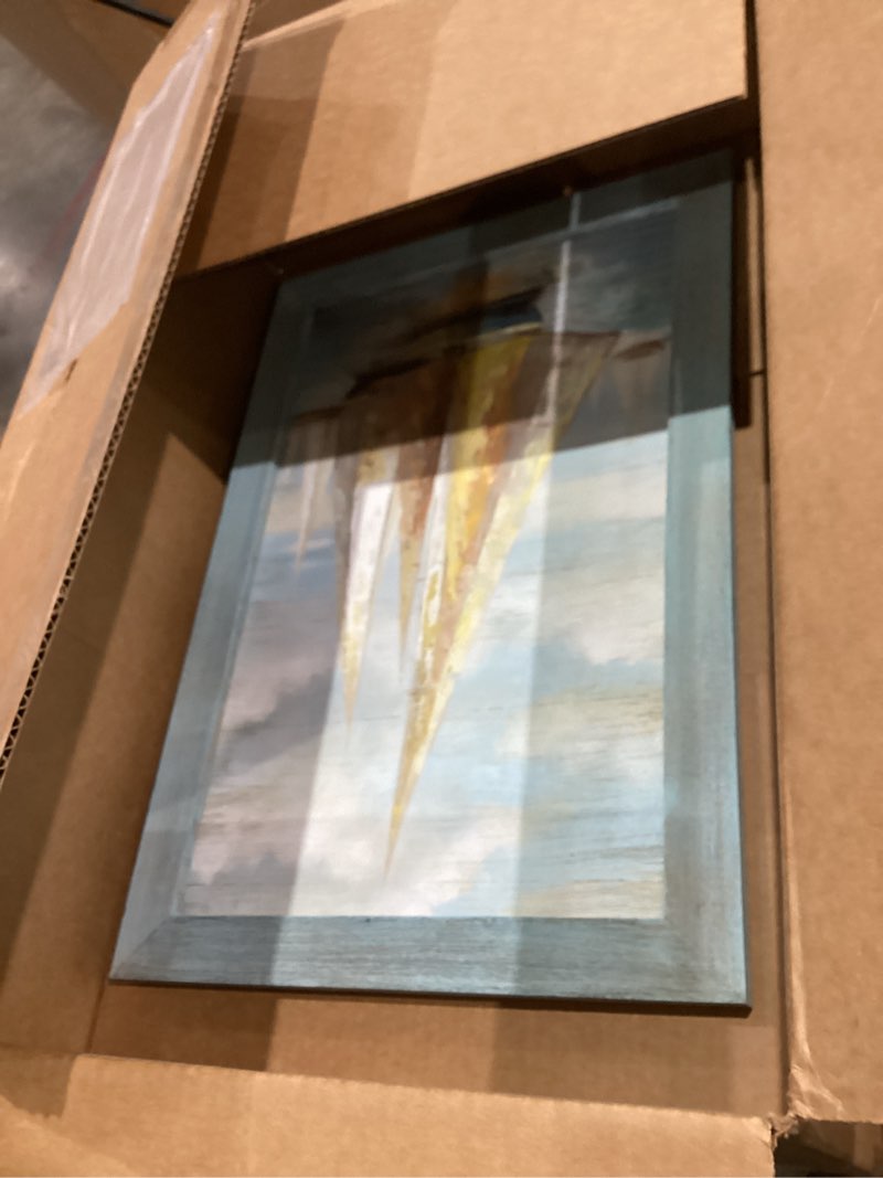 Condition photo showing Good Condition for Ocean Sailboat Seascape Wall Art: Rustic Sea Boat Wooden Framed Scenery Painting Prints Coastal Beach Seaside Relaxing Landscape Picture Artwork for Bedroom Bathroom Living Room 11x16 Inch Ocean Sailboat 16"L x 11"W
