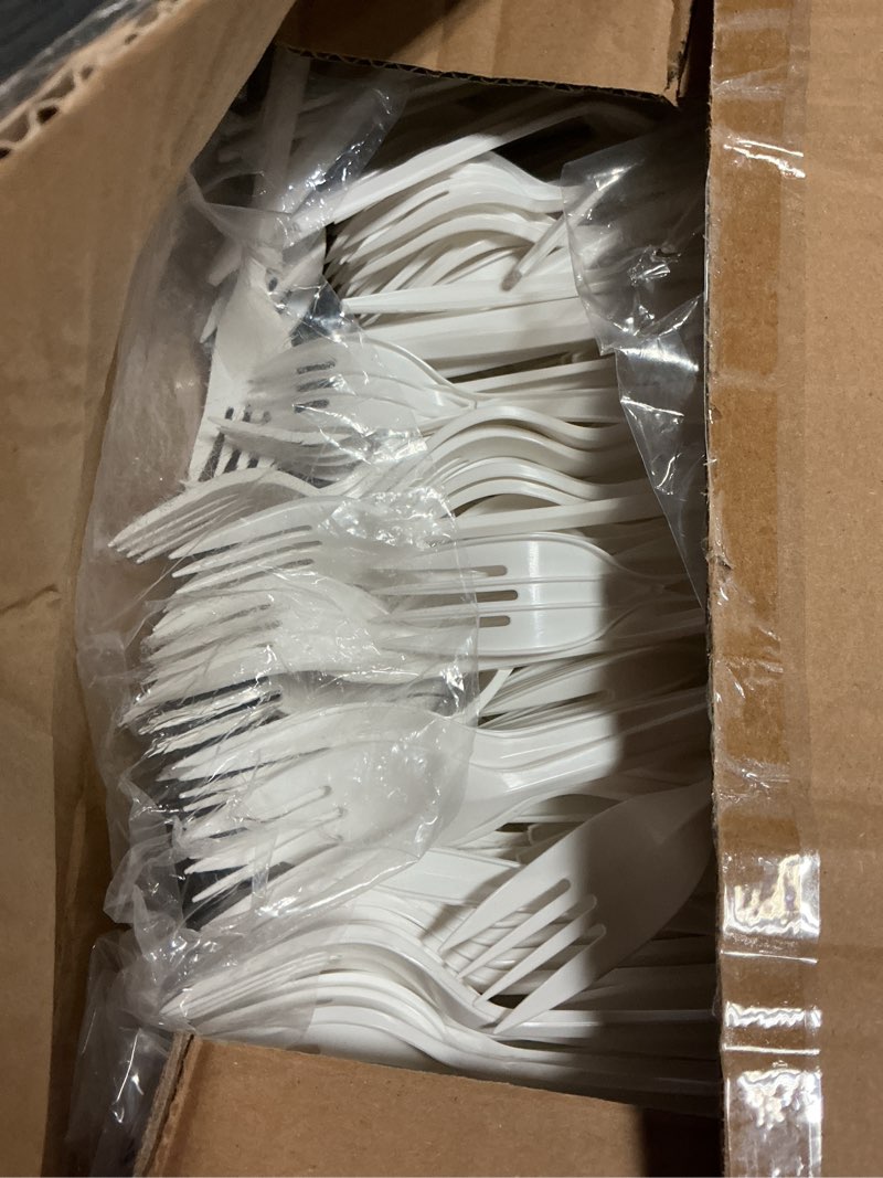 Condition photo showing Good Condition for disposable plastic forks bulk 2000 pack, heavy duty white plastic forks for restaurant supply, catering, takeout, food truck, buffet & party white forks