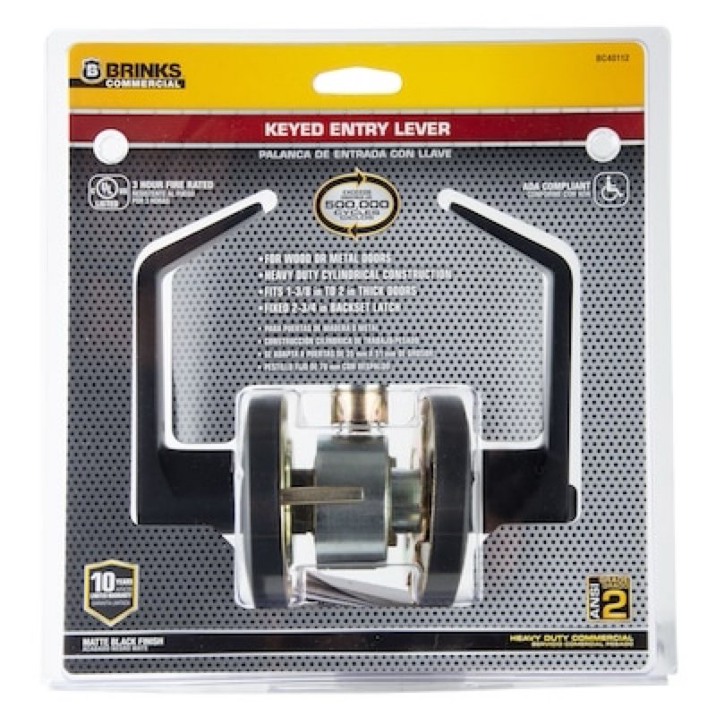 BRINKS COMMERCIAL Heavy Duty Commercial Lever Matte Black Interior or Exterior Keyed Entry