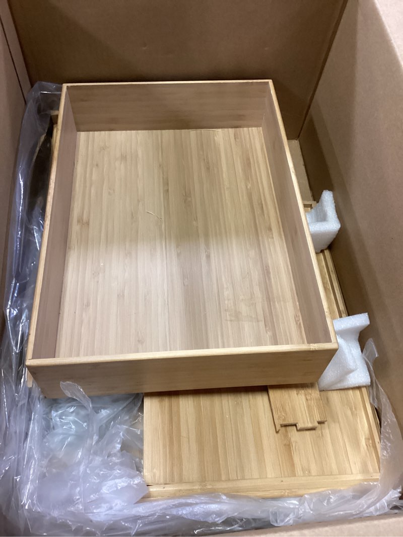 Condition photo showing Good Condition for Stack Bamboo Drawer Organizer Set of 5, Kitchen Utensil, Flatware&Silverware Organizer-Wood Laminated Stackable for Kitchen, Bedroom, 13.4''x4.5''*2+10.2''x3.3''*2+10.2''x6.7''*1 Bamboo (5 Piece Set) 19.2" L x 13.3" W x 2.2" H