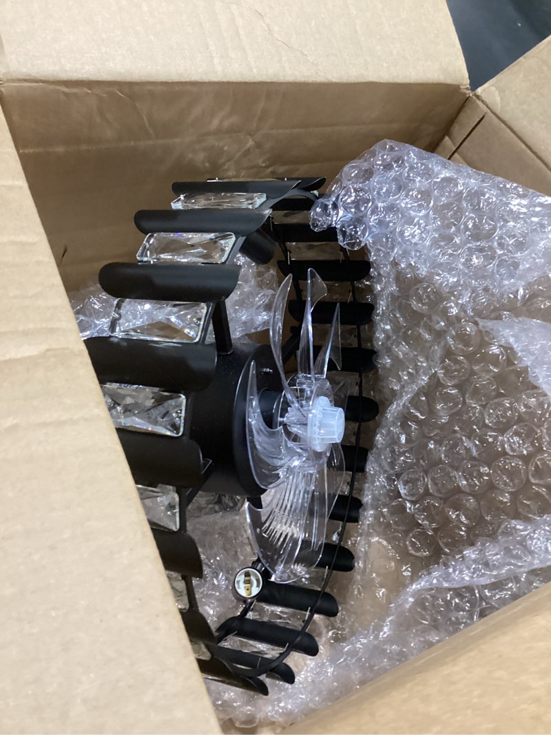 Condition photo showing Good Condition for Crystal Ceiling Fan with Light and Remote, 18" Caged Ceiling Fan with Lights, Modern Industrial Black Ceiling Fans with Lights for Bedroom, Living Room, Dinning Room(6 Speeds and Reversible) Black-74 18inch