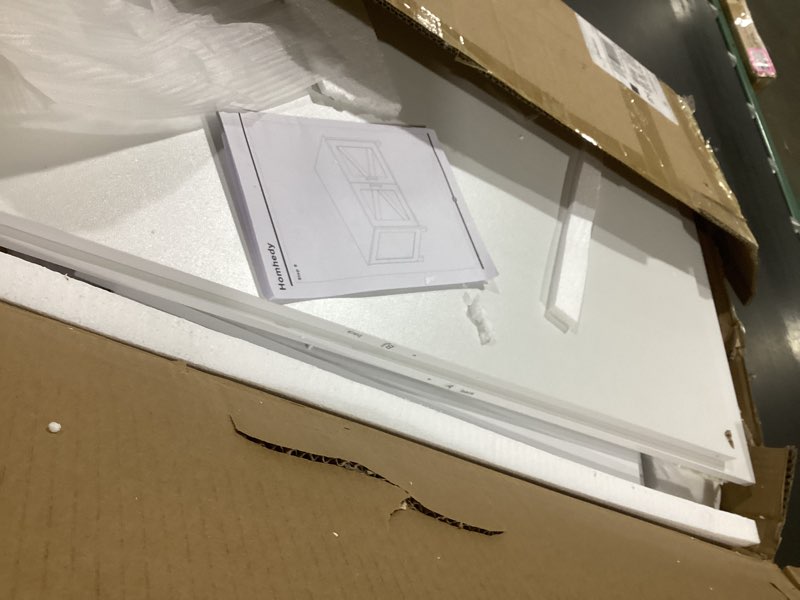 Condition photo showing As Is for Homhedy Cat Litter Box Enclosure, Wooden Cat Washroom Furniture with Barn Door, Pet House, Fit Most of Litter Box, White 31.5”L x 19.7”W x 19.7”H White