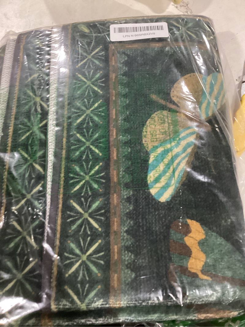 Condition photo showing New/Like New for washable insect 2x6 runner rug for hallway- stain resistant kitchen runners, floral whimsical indoor floor mat for bathroom, soft non slip with rubber backed, dark green 2' x 6' (runner) dark green
