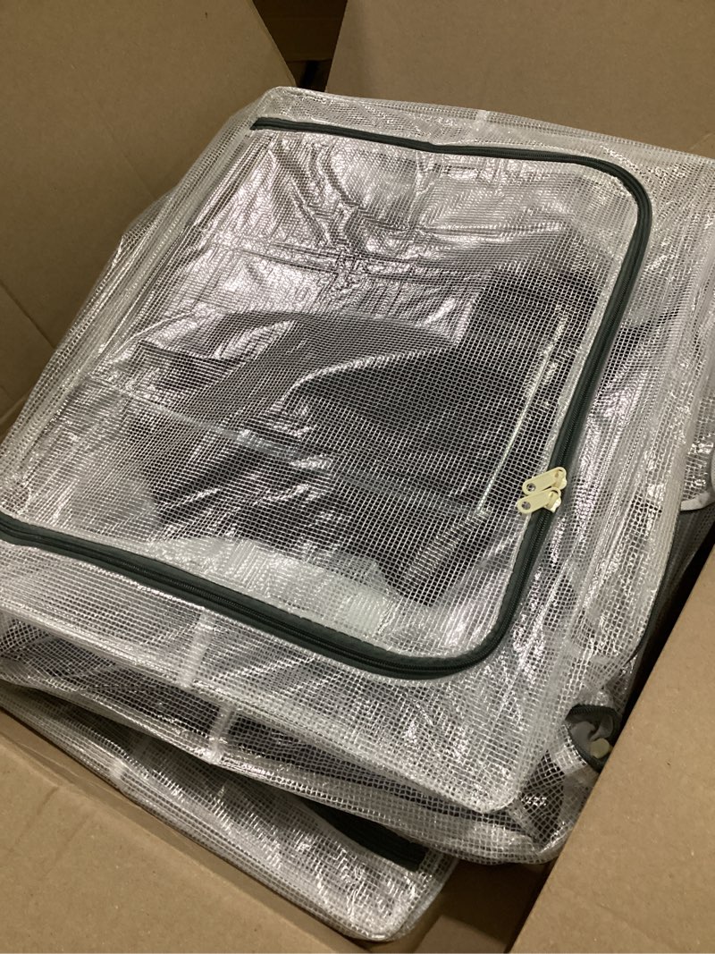 Condition photo showing Good Condition for 80l large foldable storage bins organizer with durable handles, metal frame, for clothing | bed sheets | blanket | comforters | pillows | toys, 3 pack, clear & gray zipper