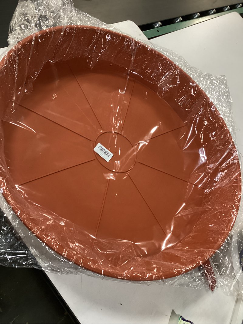 Condition photo showing New/Like New for 2 Pack of Extra Large Plant Saucer 24 26 inch (22.5 inch Base), 4.2" Depth, Plastic Birdbath Bowl for Indoors Outdoor, Deep Heavy Duty Plant Saucer Dish for Garden (26", Terracotta) 25" (2 pack)