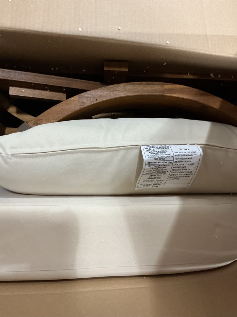 Condition photo showing Good Condition for brooklyn acacia wood outdoor club chair with cushions beige transitional fabric arm chairs removable