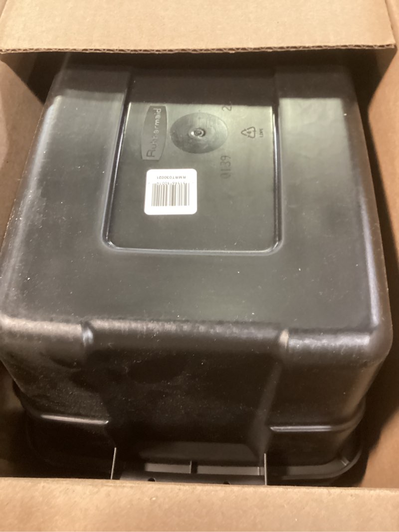 Condition photo showing Good Condition for rubbermaid 6-pack heavy duty durable 3 gal totes for storage with snap lids and handles, plastic storage bins stackable black gray for home and garage (3 gal - 6 pack solid black and grey)