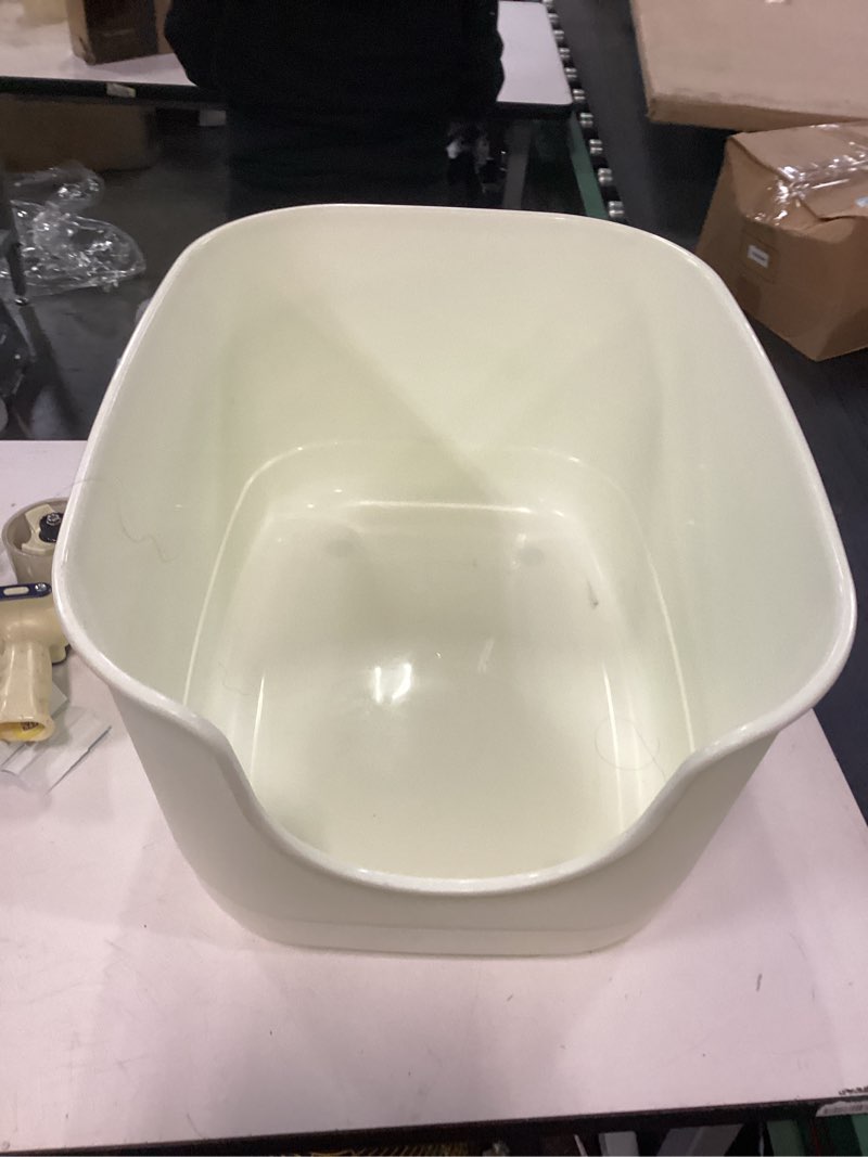 Condition photo showing As Is for spacetime extra large litter box with high sides,24.2" lx16.3 wx12.9 h xl multi cat litter pan for kitty,cat boxes for indoor cats,jumbo litter boxes for big cats,anti-splashing,easy to clean (white)