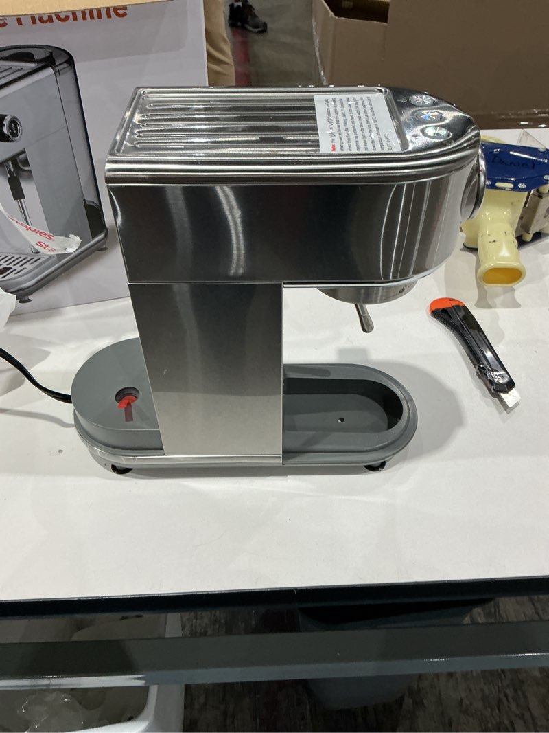 Condition photo showing As Is for espresso machine with milk frother, 20 bar pressure espresso maker, with 44oz removable tank, compact stainless steel coffee machine for home, office, latte, cappuccino, gift for women or men a-silver