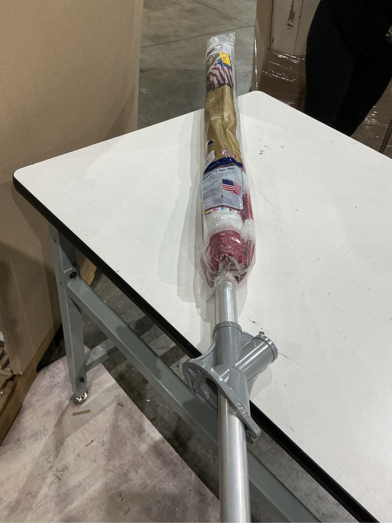 Condition photo showing Good Condition for kit includes a 2-1/2' x 4' sleeved, printed polycotton us flag which creates a durable construction with rich, vibrant, long lasting colors kit includes a 5' 1-piece wood flag pole kit includes a 2-position nylon bracket with screws