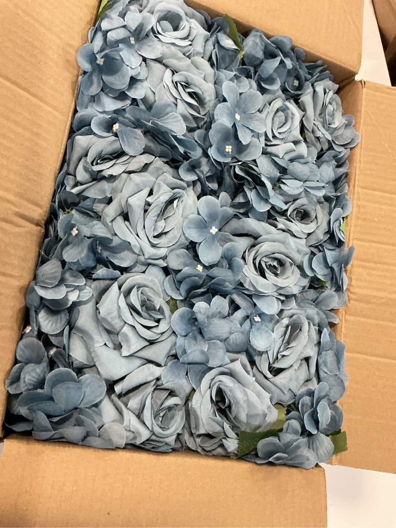 Condition photo showing Good Condition for flower table centerpieces - set of 6 floral arrangement artificial wedding hydrangeas floral arrangement with rustic metal vase for bridal tea party event decorations - dusty blue dusty blue set of 6 floral arrangement