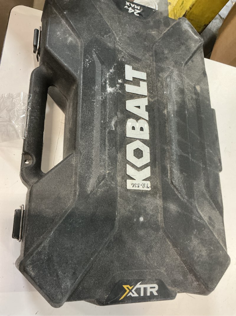 Condition photo showing As Is for kobalt 24-volt 1/2-in keyless brushless cordless drill 1 -batteries included, and charger included