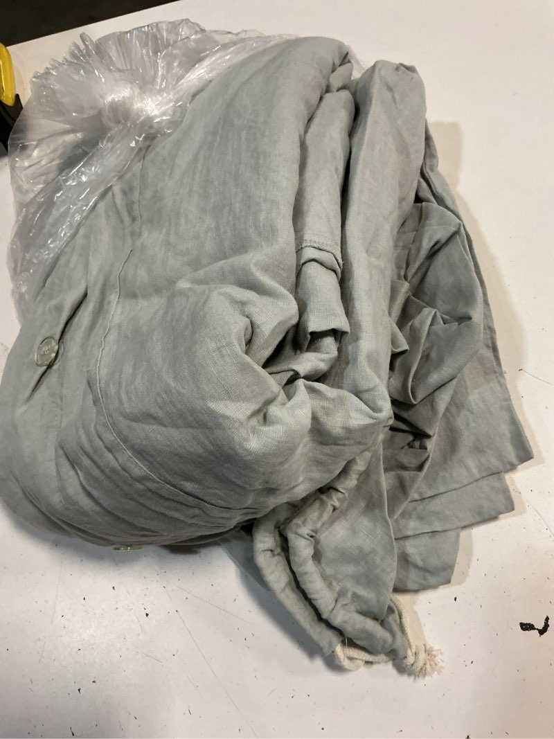 Condition photo showing As Is for quince european linen duvet cover set, full/queen, mist
