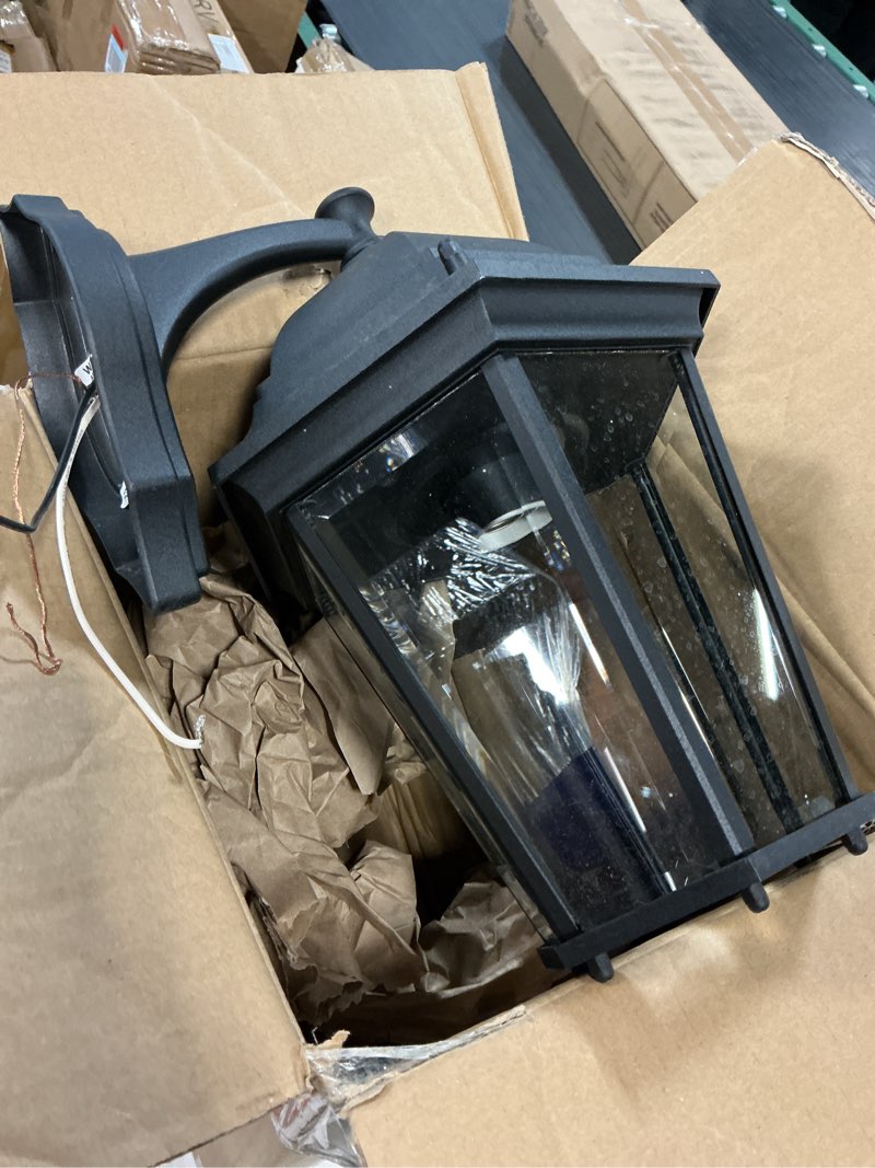 Condition photo showing As Is for kichler madison 14.75\" 1 light outdoor wall light with clear beveled glass in black
