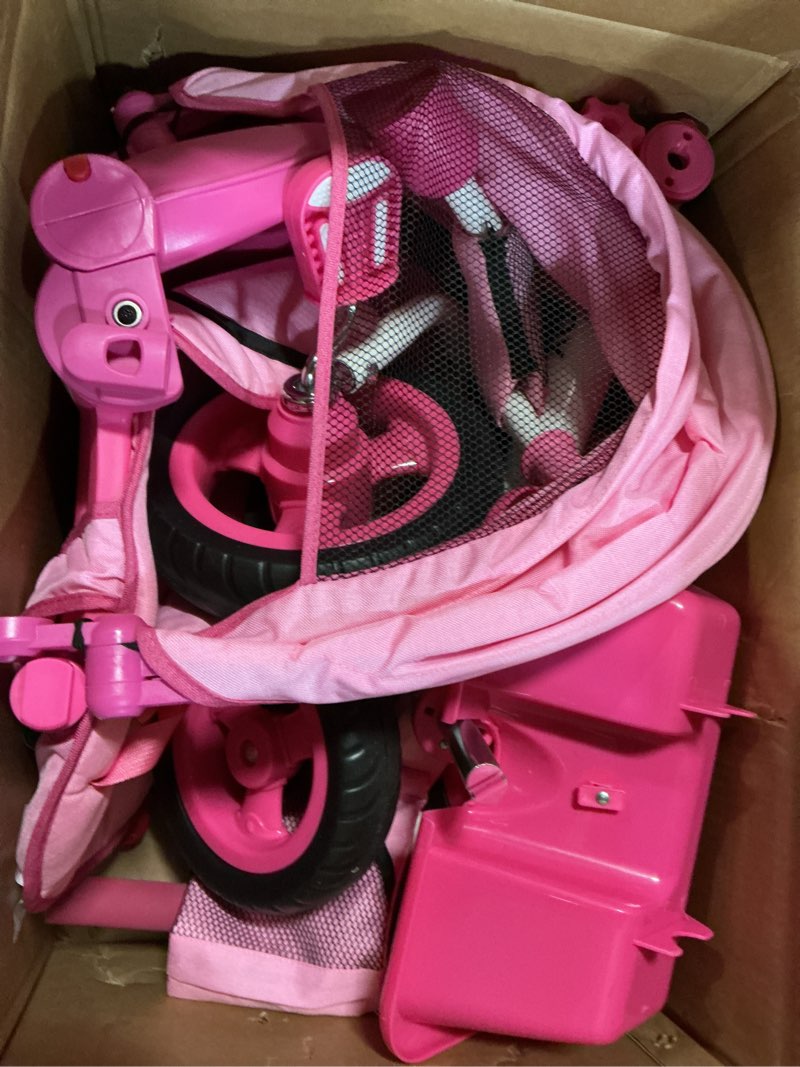 Condition photo showing Good Condition for Toddler Tricycle with Push Handle, 7 in 1 Stroller Trike with 360° Swivel Seat, Reclining Backrest, All-Terrain Wheels, Dual Brakes, Canopy & Storage, Gift for Kids 18 Months to 5 Years, Pink