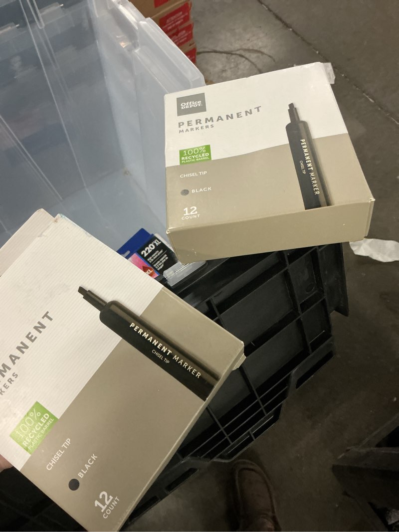 Condition photo showing New/Like New for 2 packs of 12); office depot permanent markers chisel tip black 128-817