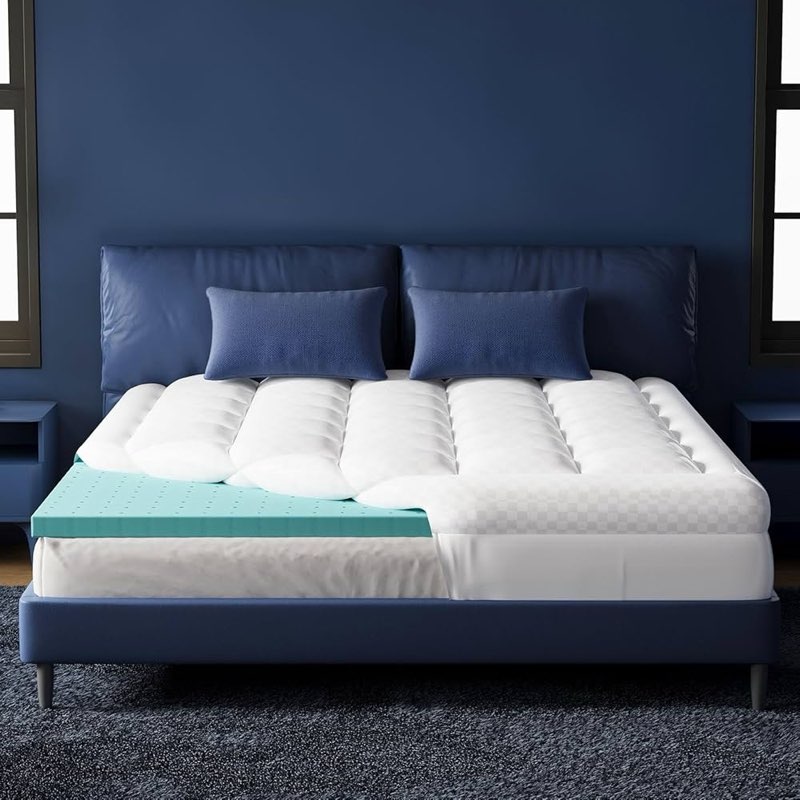belffin california king size dual layer 4 inch thick memory foam mattress topper, 3 inch gel memory 