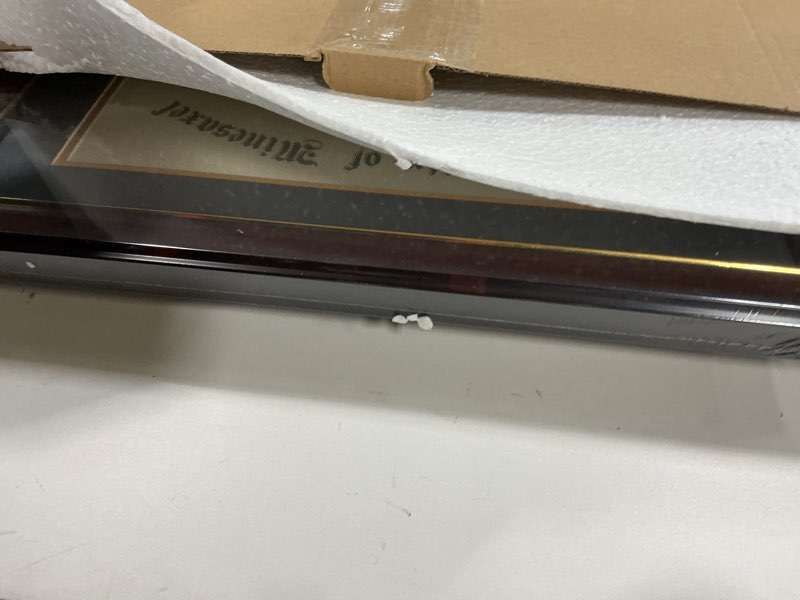 Condition photo showing New/Like New for Double Diploma Frame with Mat Fits Two 8.5x11 Inch Certificates, Documents and College Degree, Cherry Red 14x20 Frame with Golden Trim for 8 1/2 x 11 with Black Gold Double Mat Wall Mounting