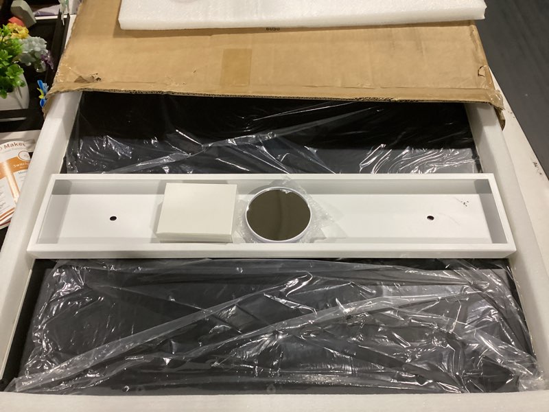 Condition photo showing As Is for vanity mirror with lights,makeup mirror with 17 dimmable led bulbs, 3 color lighting modes detachable 10x magnification mirror touch control, 23.6x19,7 inch, white white 23.6"l x 20.5"w