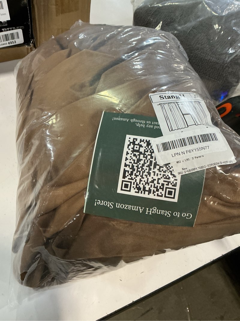 Condition photo showing Good Condition for stangh tan brown velvet curtains for living room, w52 x l90, 2 panels | super soft window drapes, warm vintage-inspired decor, room darkening privacy protect, master room * tan brown 52"w x 90"l (pack of 2)
