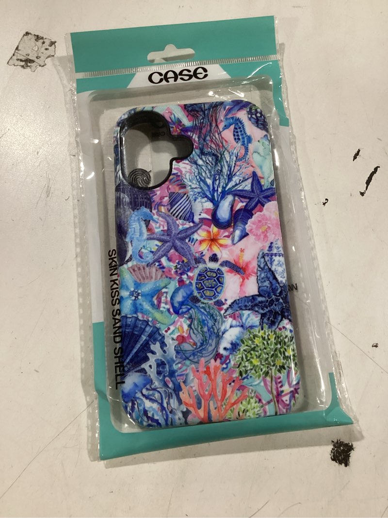 Condition photo showing New/Like New for Compatible with iPhone 16 Case - Dual-Layer Protection, Hard Shell with Silicone Interior,Slim Scratch Resistant Shockproof for Woman Men - Blue Pink Marine Life Graphic Blue Pink Marine Life Graphic iPhone 16