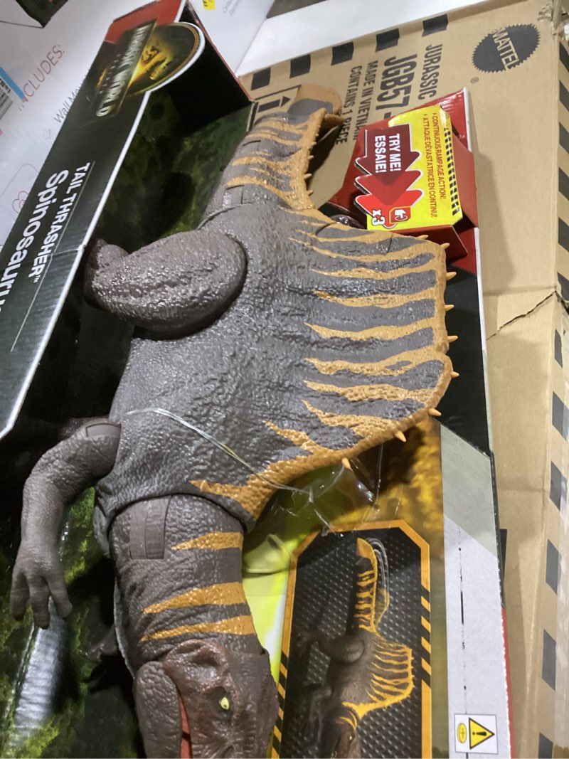 Condition photo showing Good Condition for Mattel Jurassic World Rebirth Dinosaur Toy, Tail Thrasher Spinosaurus Action Figure with 2 Attack Moves, Movie-Accurate & Posable, Digital Play Multicolor