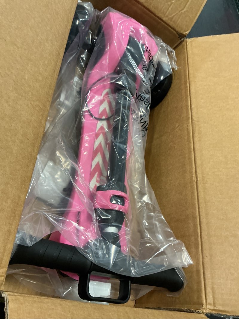 Condition photo showing Good Condition for electric scooter for kids ages 3-12, full body lights up, wide deck, 3 adjustable heights, 5mph safe speed, 90min riding, foldable 3 wheel electric scooter for kids boys girls toddler pink + pull handle