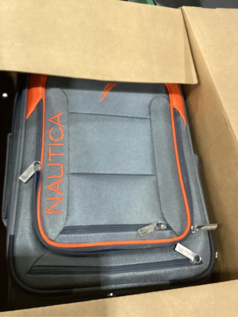 Condition photo showing As Is for Nautica Pathfinder 2pc Softside Luggage Set, Grey/Orange MISSING PART