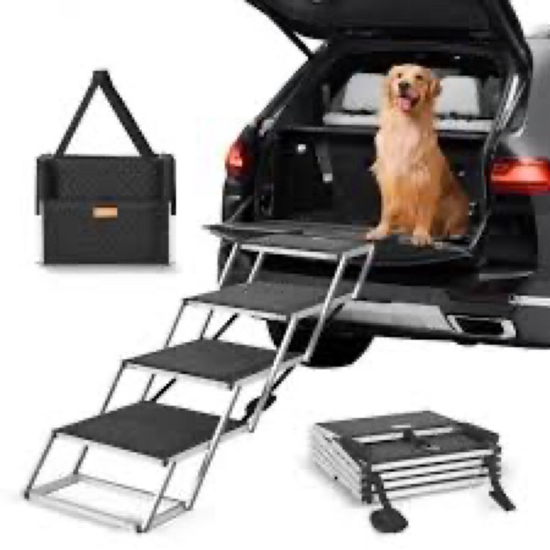 VEVOR 4-Step Dog Car Steps, Folding Dog Ramp with Nonslip Surface, Portable Pet Steps in Aluminum fo