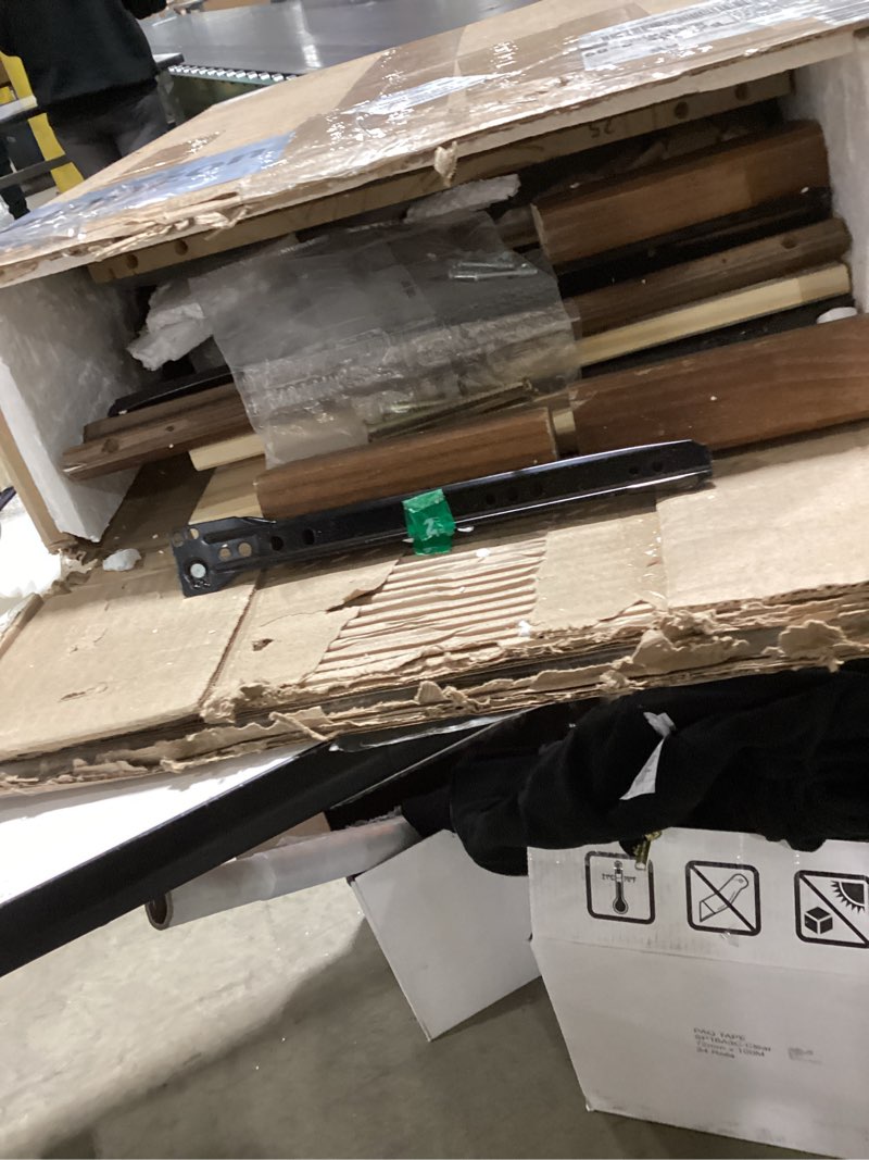 Condition photo showing As Is for Walker Edison Modern Curved-Top Solid Wood 1-Drawer Nightstand with Open Cubby, 24 Inch, Brown