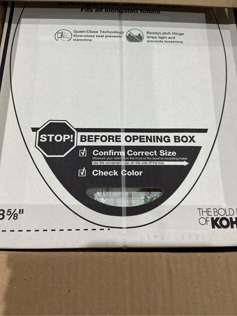 Condition photo showing Good Condition for kohler 4636-rl-0 cachet readylatch elongated slow close toilet seat, soft close toilet seat quiet lid, contoured grip-tight bumpers installation hardware, apartment essentials, white white elongated ready latch