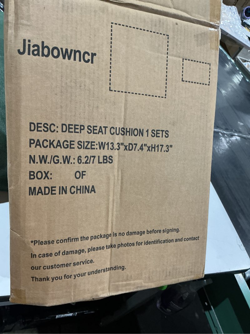 Condition photo showing As Is for outdoor deep seat cushion set, waterproof , fade resistant with removable cover and ties for deep seat patio furniture
