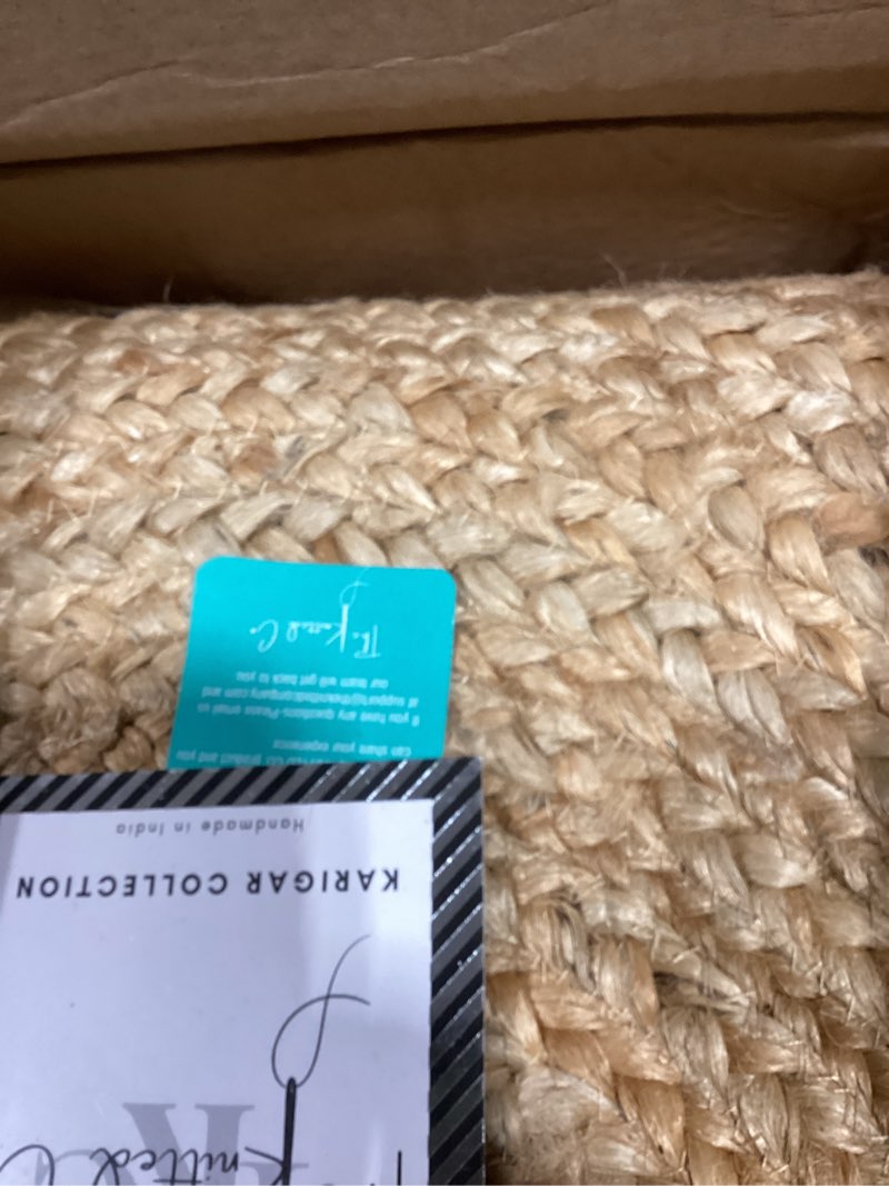 Condition photo showing New/Like New for 100% jute round area rug - 5 feet, natural fibers, braided design, hand woven carpet - home decor for living room, hallways, bedroom 5' (round) natural