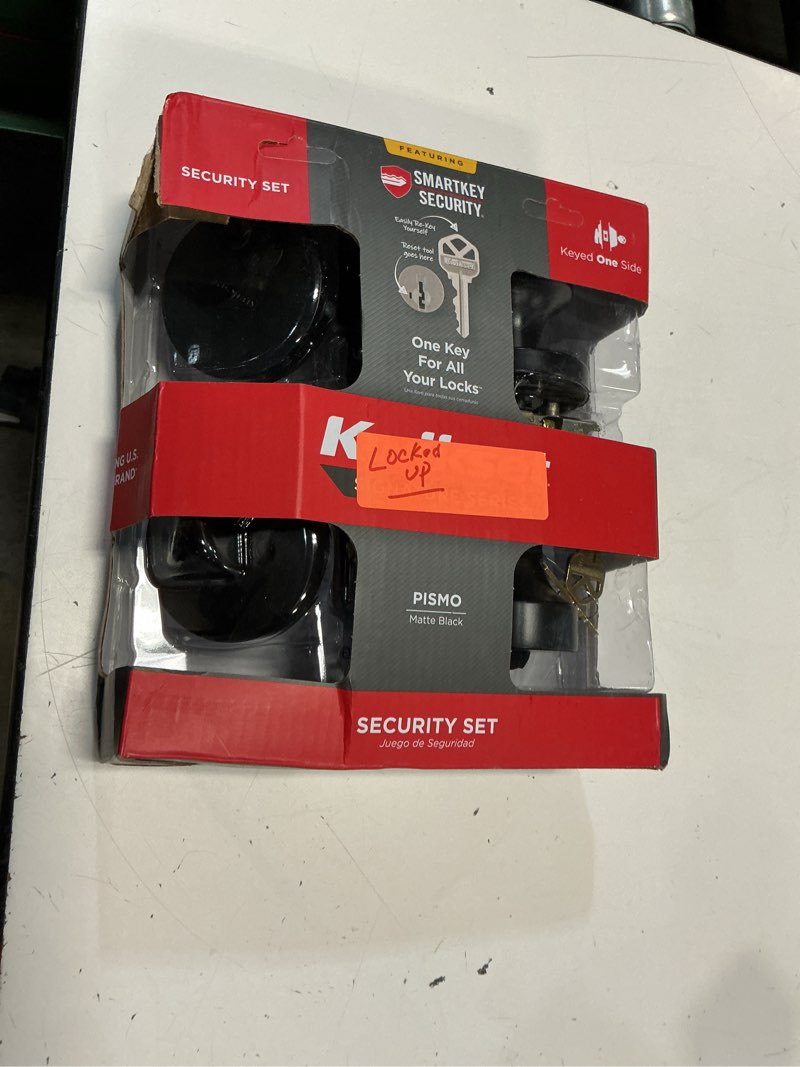 Condition photo showing Good Condition for kwikset pismo round rose matte black knob door combo pack featuring smartkey security