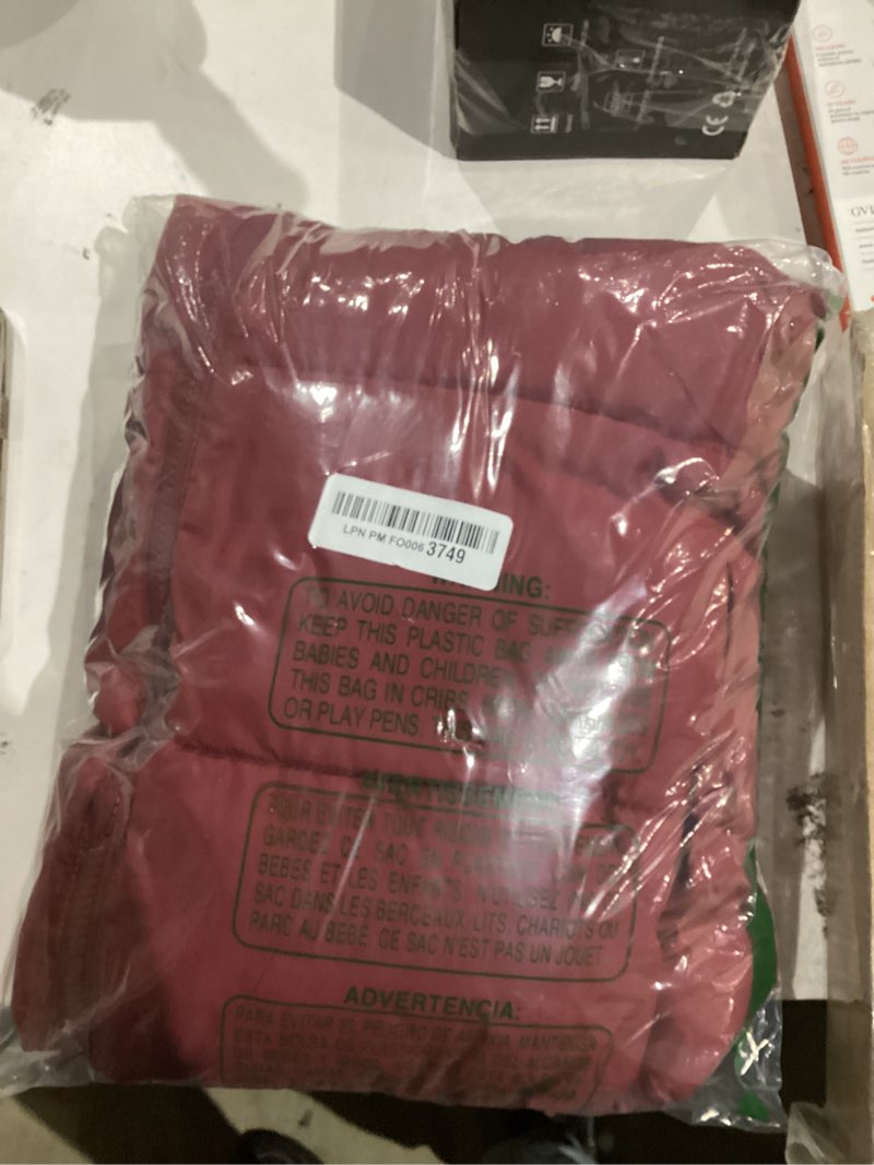 Condition photo showing New/Like New for Fuinloth Women's Lightweight Puffer Vest, Water Repellent, 4 Pockets, Double Slider Zipper, Elastic Hem for Fall & Winter Large Maroon