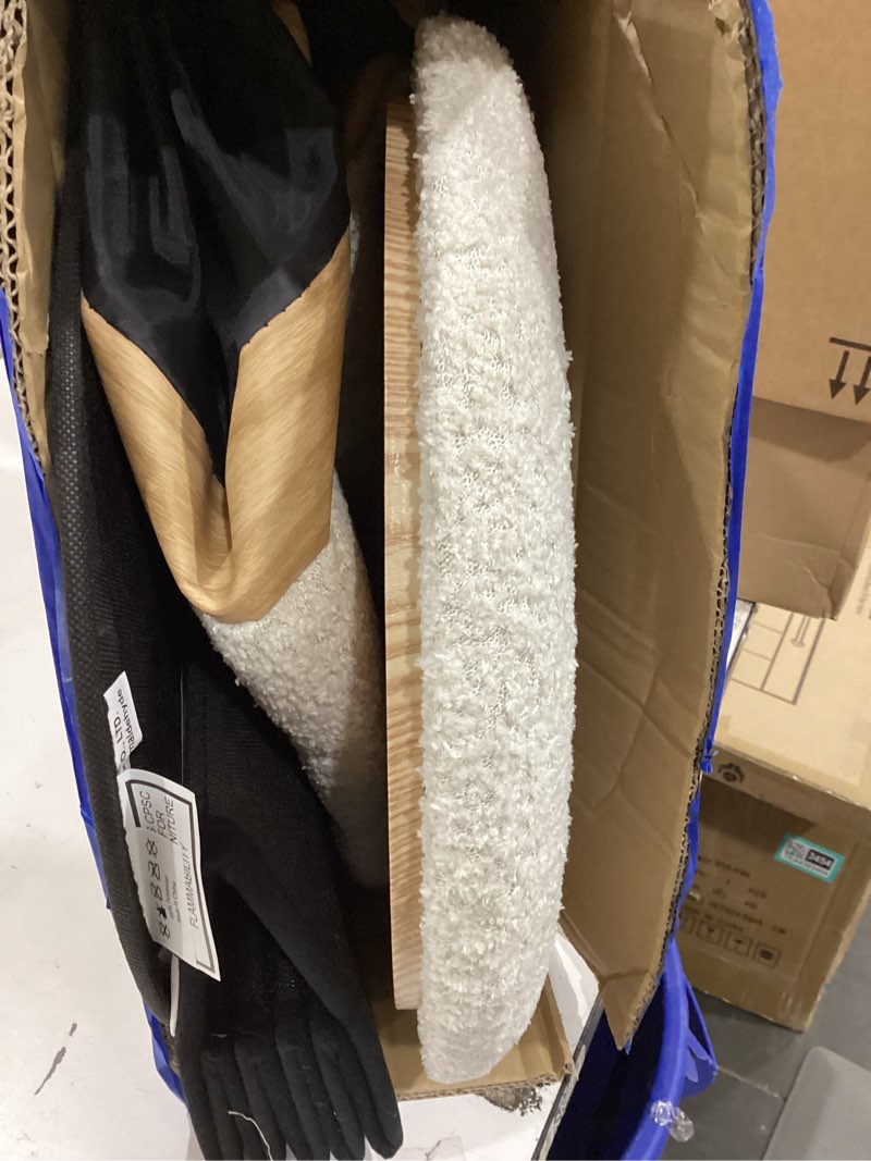 Condition photo showing Good Condition for round storage ottoman with reversible tray lid, folding chenille fabric footrest with hidden storage, 15.4" footstool for small spaces living room bedroom, wood grain base, cream white 15.4"d x 15.4"w x 14.6"h white