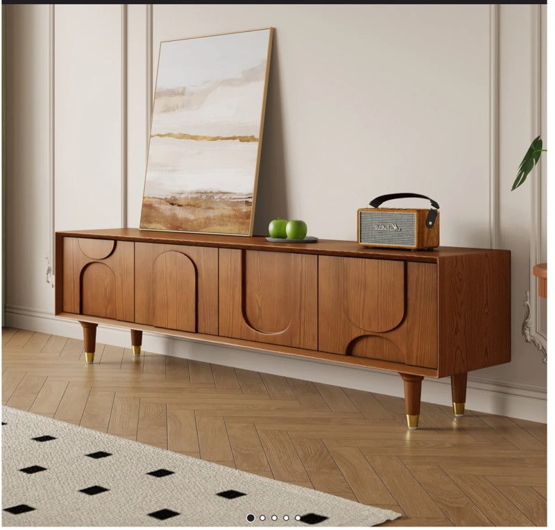 71" mid century wood tv stands, brown media console for livingroom, pre assembled