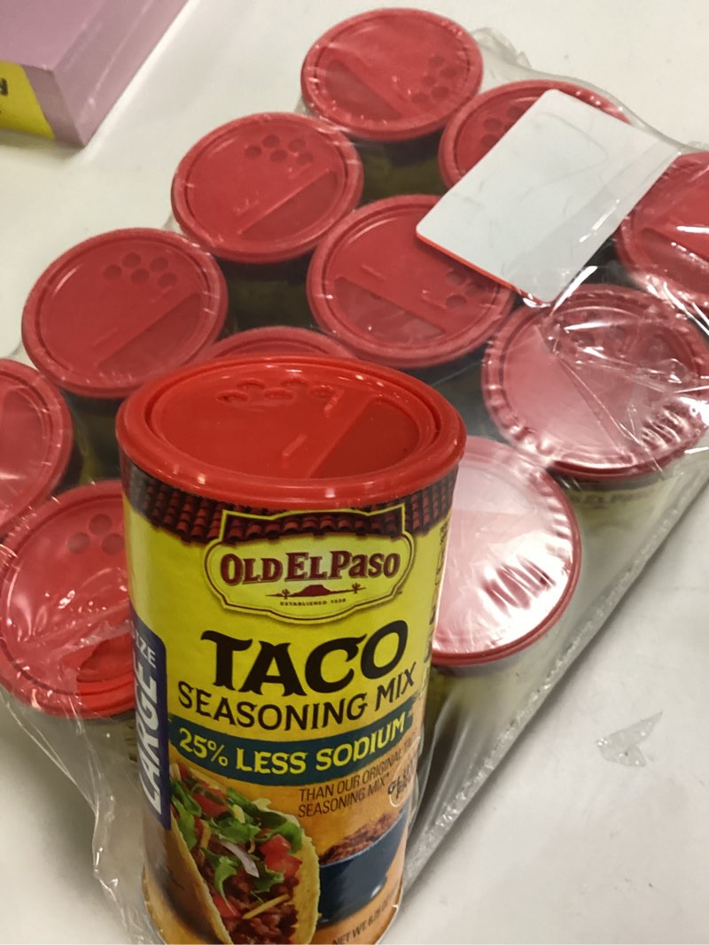 Condition photo showing New/Like New for (Best by:23/Jun/2026) Old El Paso Taco Seasoning, 25% Less Sodium, Large Size, 6.25 oz. Taco 6.25 Ounce (Pack of 12)